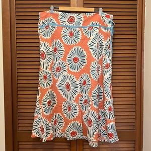 Boden Floral Midi Skirt in Coral and Blue